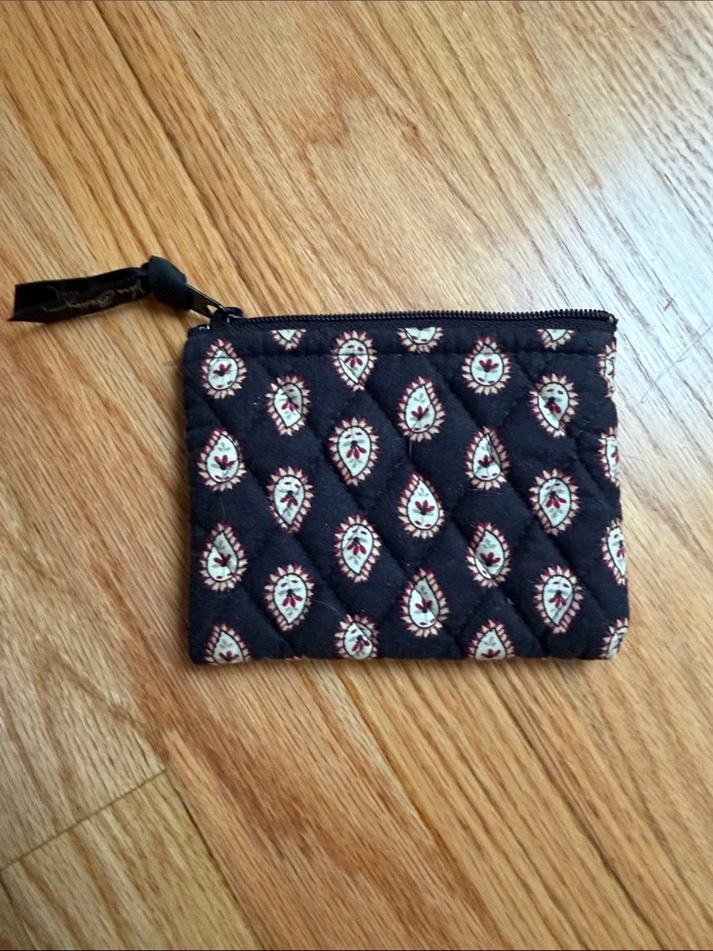 Vera Bradley Quilted Black Wristlet with Red and Cream Accents